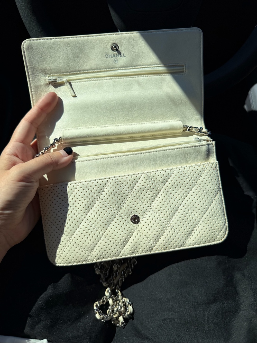 CHANEL White Perforated Quilted Leather Chain Flap Shoulder Bag - Picture 8 of 8